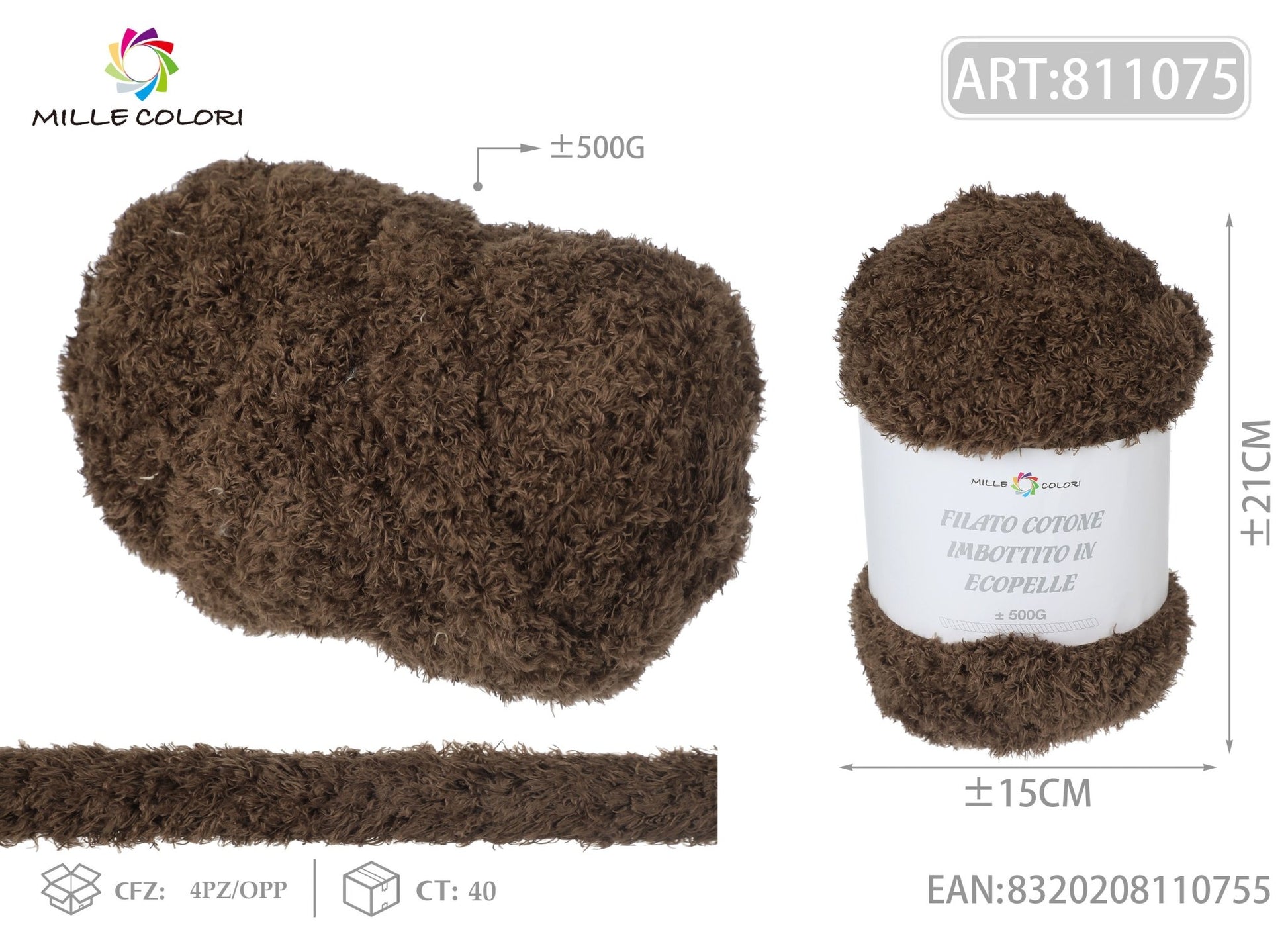 Filato Marshmallow Teddy 500g Marrone Mille Colori per borse uncinetto