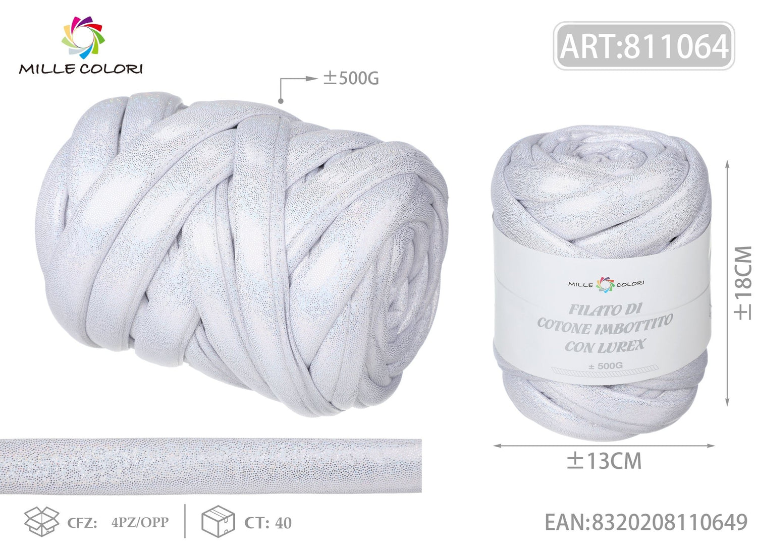 Filato Marshmallow Lurex 500g Bianco Mille Colori per borse uncinetto