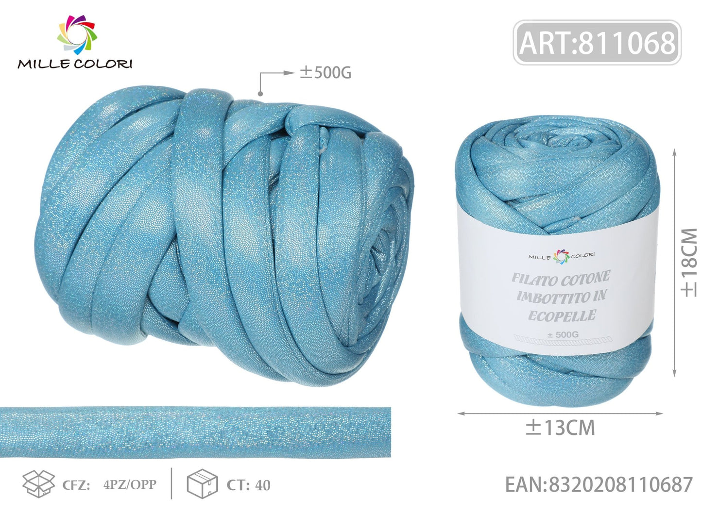 FILATO MARSHMALLOW COTONE IMBOTTITO CON LUREX 500G BLU - MILLE COLORI - WE MAKE DIY - MILLE COLORI