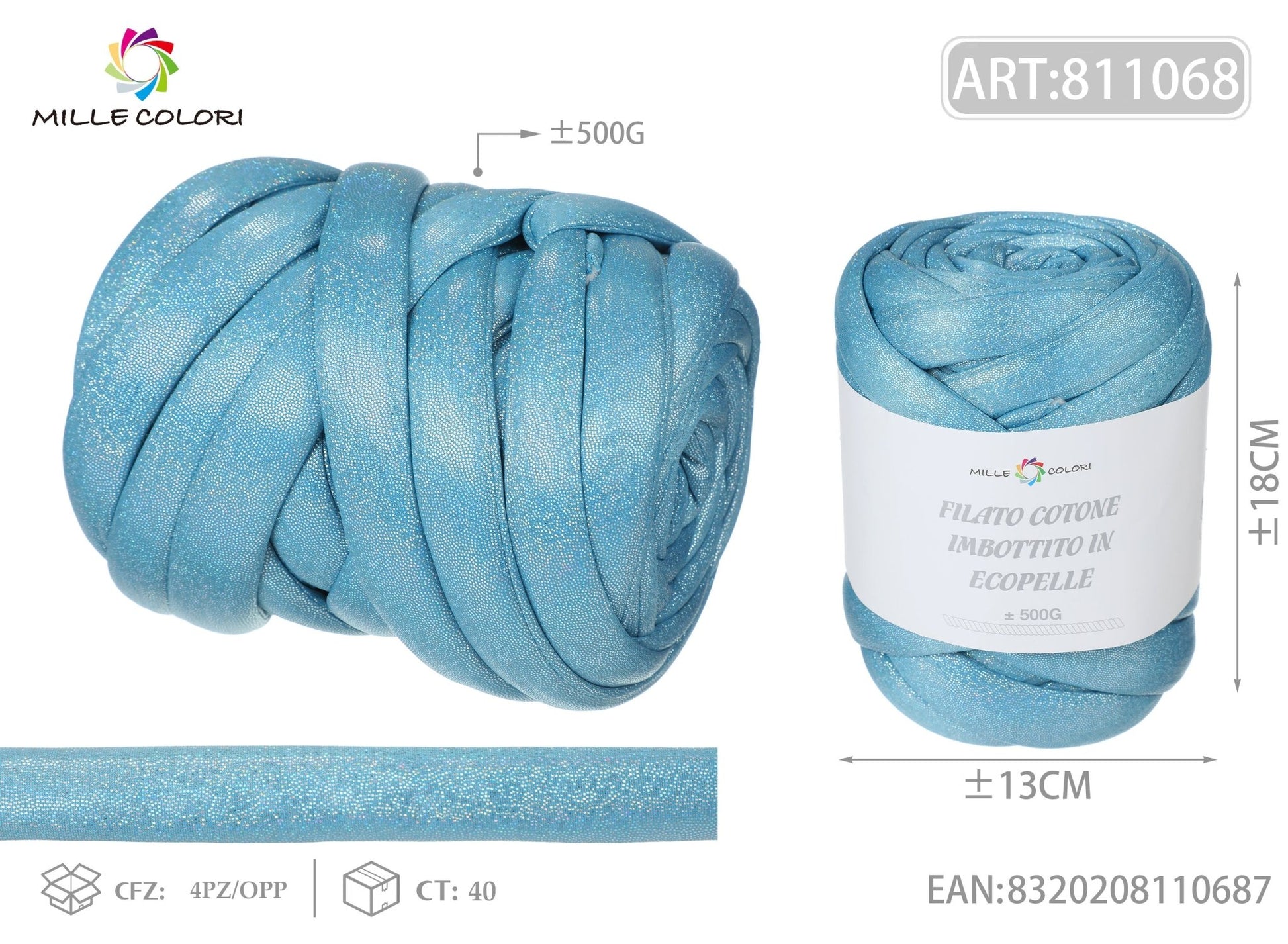FILATO MARSHMALLOW COTONE IMBOTTITO CON LUREX 500G BLU - MILLE COLORI - WE MAKE DIY - MILLE COLORI
