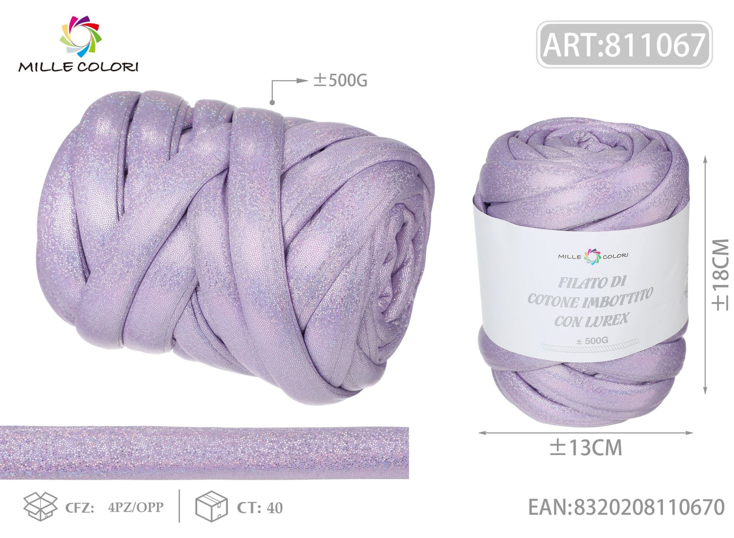FILATO MARSHMALLOW COTONE IMBOTTITO CON LUREX 500G LILLA CHIARO - MILLE COLORI - WE MAKE DIY - MILLE COLORI