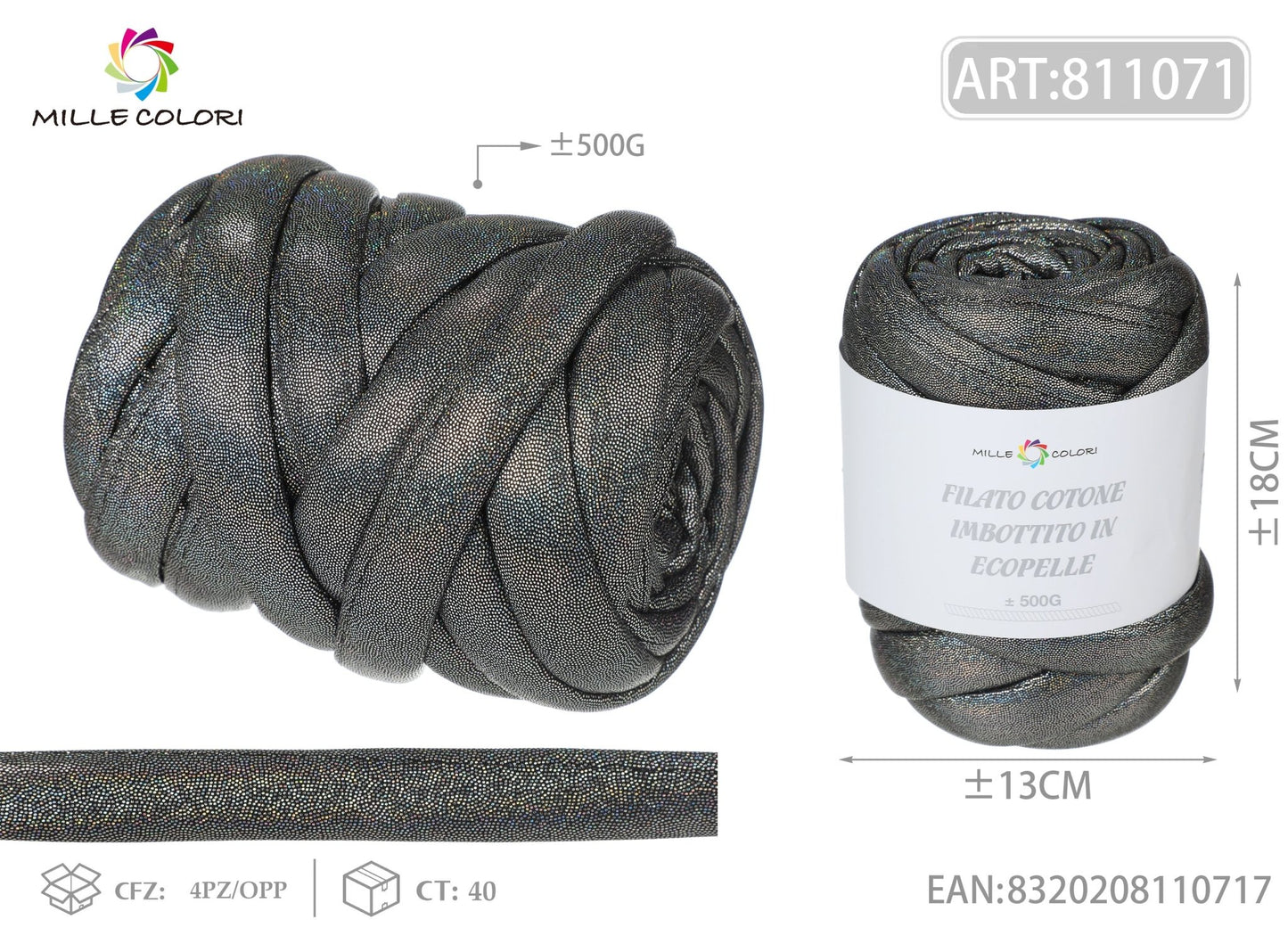 FILATO MARSHMALLOW COTONE IMBOTTITO CON LUREX 500G NERO MISTO - MILLE COLORI - WE MAKE DIY - MILLE COLORI
