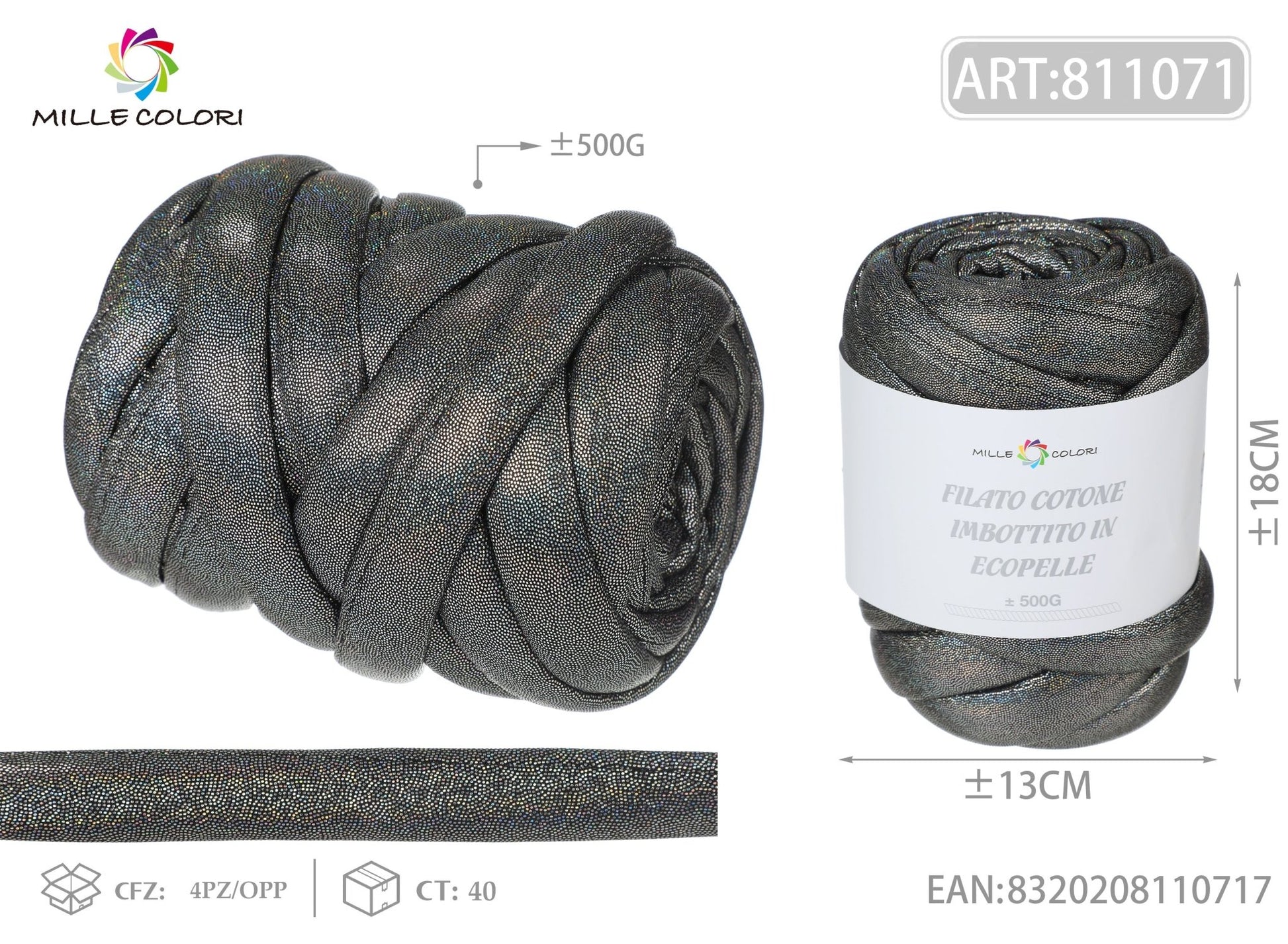 FILATO MARSHMALLOW COTONE IMBOTTITO CON LUREX 500G NERO MISTO - MILLE COLORI - WE MAKE DIY - MILLE COLORI