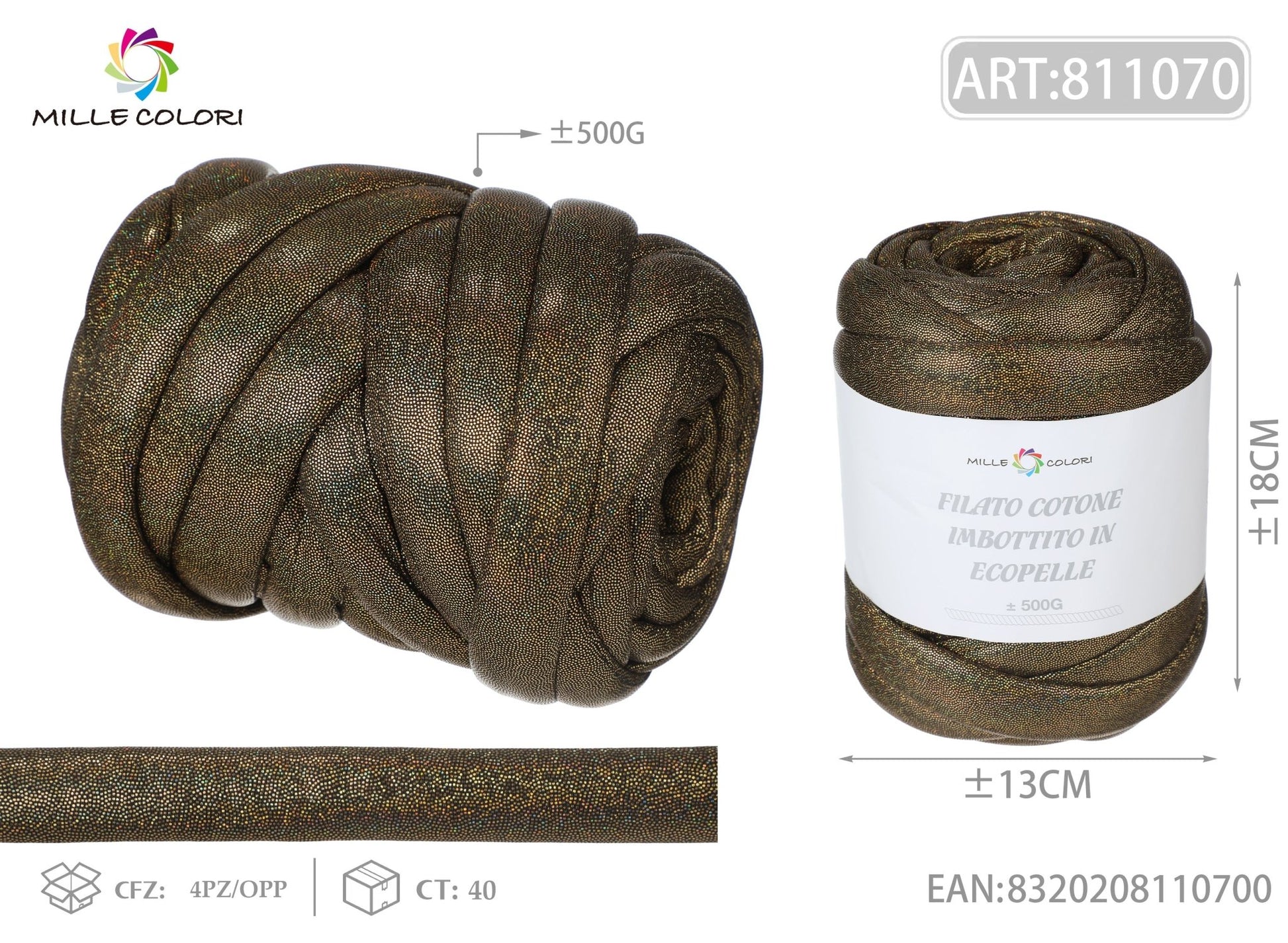 FILATO MARSHMALLOW COTONE IMBOTTITO CON LUREX 500G NERO ORO - MILLE COLORI - WE MAKE DIY - MILLE COLORI