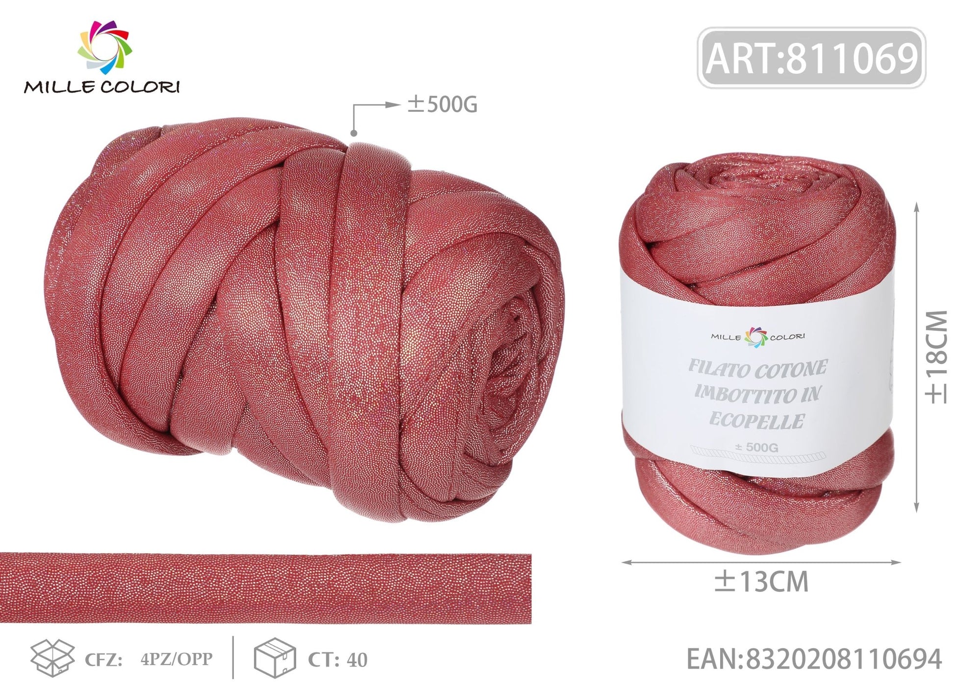 FILATO MARSHMALLOW COTONE IMBOTTITO CON LUREX 500G ROSSO - MILLE COLORI - WE MAKE DIY - MILLE COLORI