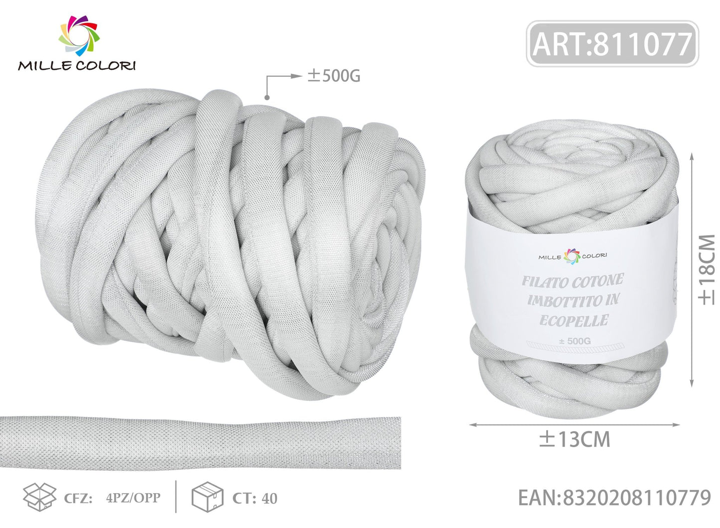 FILATO MARSHMALLOW COTONE IMBOTTITO CON LUREX MESH 500G BIANCO - MILLE COLORI - WE MAKE DIY - MILLE COLORI
