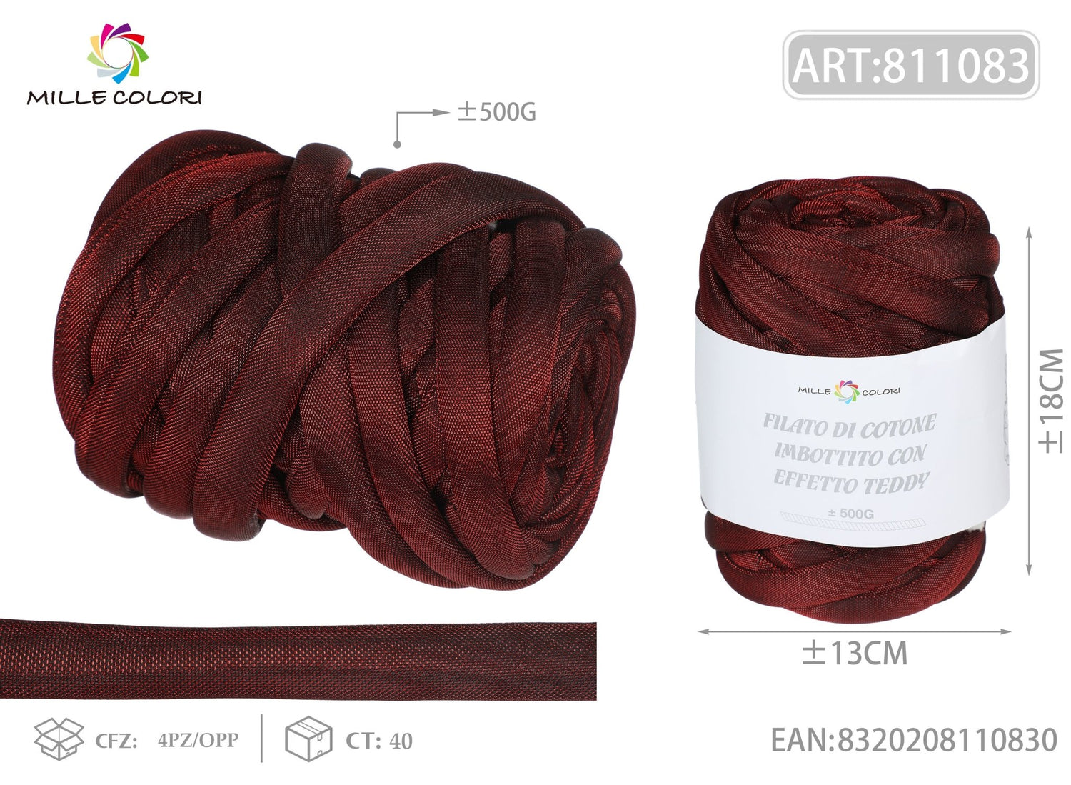 Filato Marshmallow Lurex Mesh 500g Rosso Scuro Mille Colori per borse uncinetto