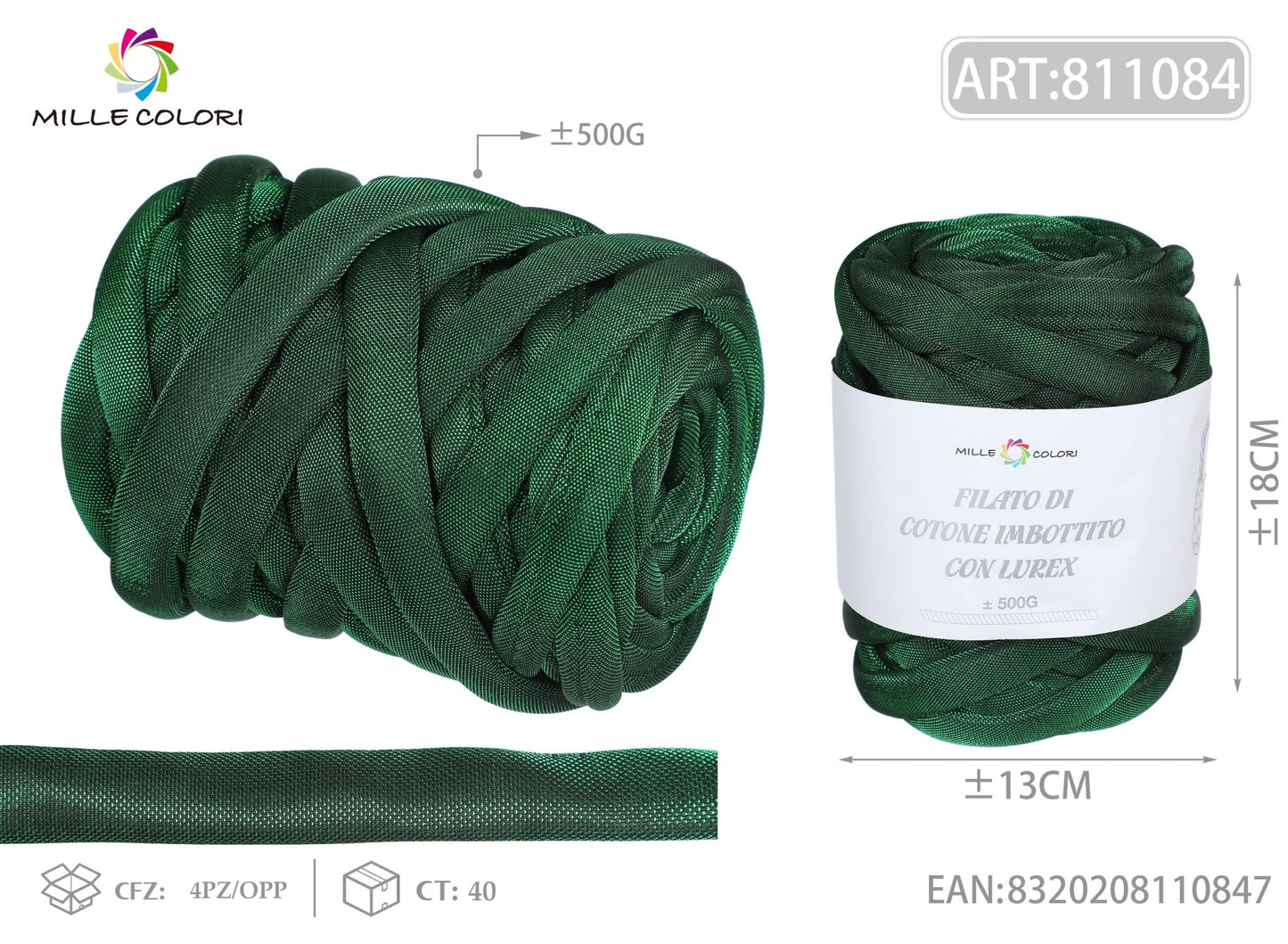 Filato Marshmallow Lurex Mesh 500g Verde Mille Colori per borse uncinetto
