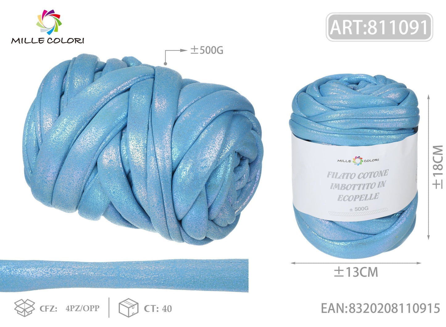 FILATO MARSHMALLOW COTONE IMBOTTITO CON TESSUTO IRIDESCENTE 500G BLU - MILLE COLORI - WE MAKE DIY - MILLE COLORI