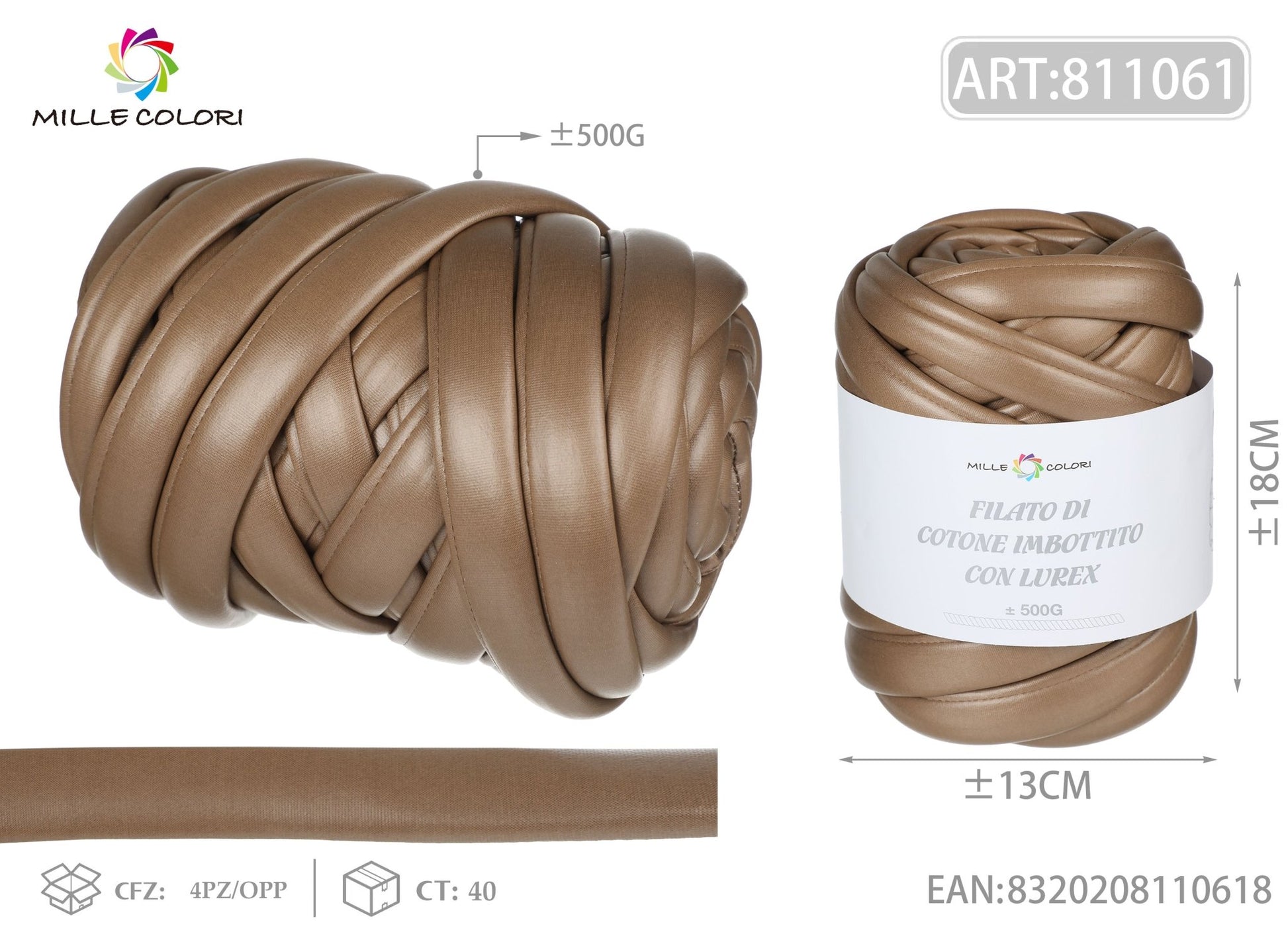 Filato Marshmallow Ecopelle 500g Marrone Mille Colori per borse uncinetto