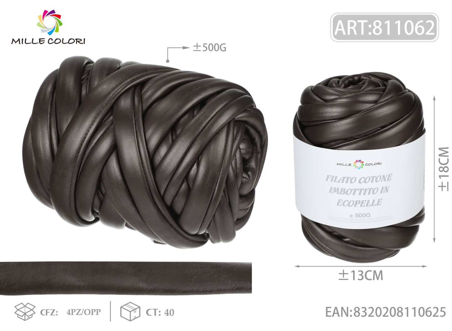 FILATO MARSHMALLOW COTONE IMBOTTITO IN ECOPELLE 500G MARRONE SCURO - MILLE COLORI - WE MAKE DIY - MILLE COLORI