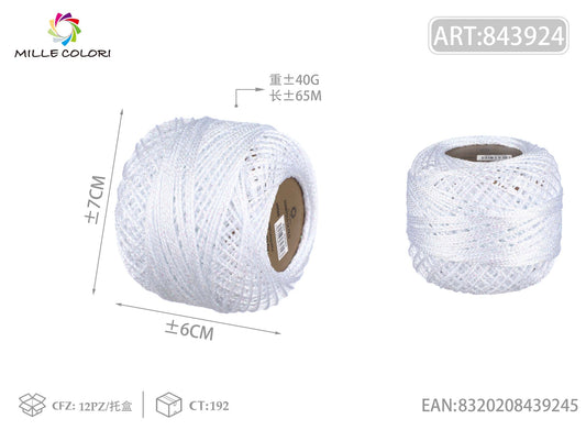 Filo Lurex Grosso 40g 65m Bianco Mille Colori per uncinetto e decorazioni