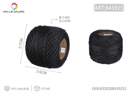 Filo Lurex Grosso 40g 65m Nero Mille Colori per uncinetto e decorazioni