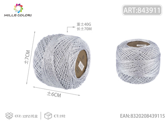 Filo Lurex Sottile 40g 70m Argento Mille Colori per uncinetto e decorazioni