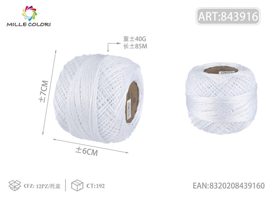 Filo Lurex Sottile 40g 85m Bianco Mille Colori per uncinetto e decorazioni