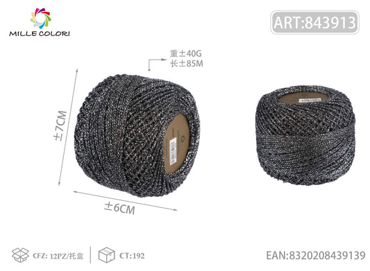 Filo Lurex Sottile 40g 85m Nero Argento Mille Colori per uncinetto e decorazioni