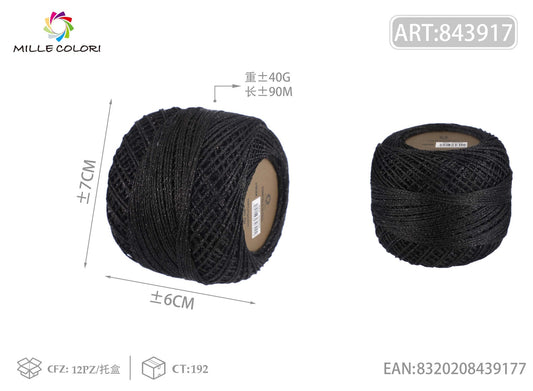 Filo Lurex Sottile 40g 90m Nero Mille Colori per uncinetto e decorazioni