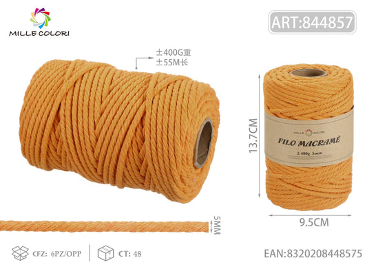 Arancio – Filo Macrame 5 mm 400 g/55 m – Tutti i Colori – Immagine 1 di 4