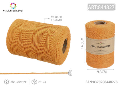 Arancio – Filo Macrame 2 mm 400 g/360 m – Tutti i Colori – Immagine 1 di 4