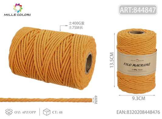 Arancio – Filo Macrame 4 mm 400 g/75 m – Tutti i Colori – Immagine 1 di 4