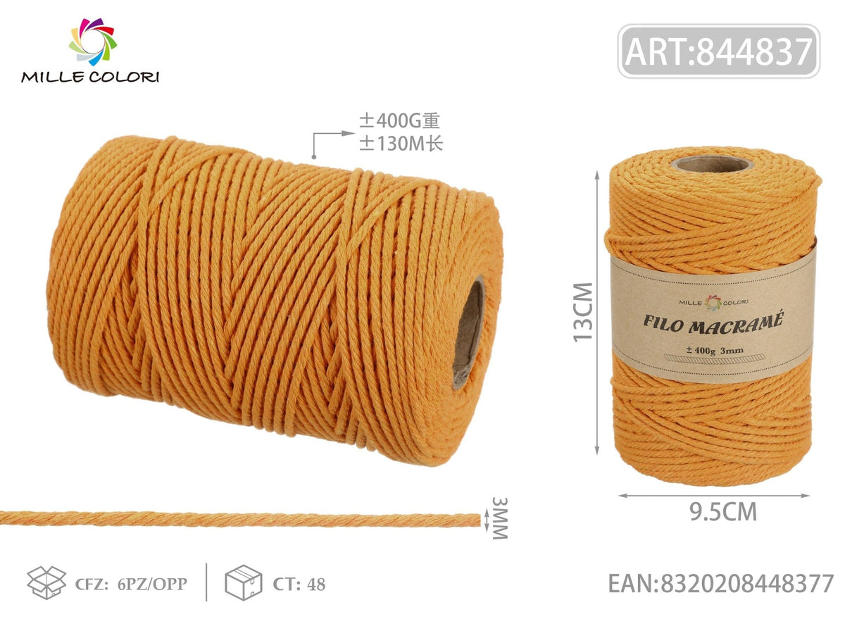 Arancio – Filo Macrame 2 mm 400 g/360 m – Tutti i Colori – Immagine 2 di 4