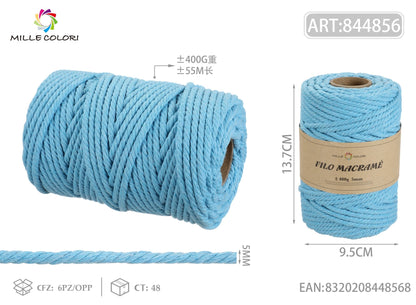 Azzurro – Filo Macrame 5 mm 400 g/55 m – Tutti i Colori – Immagine 1 di 4