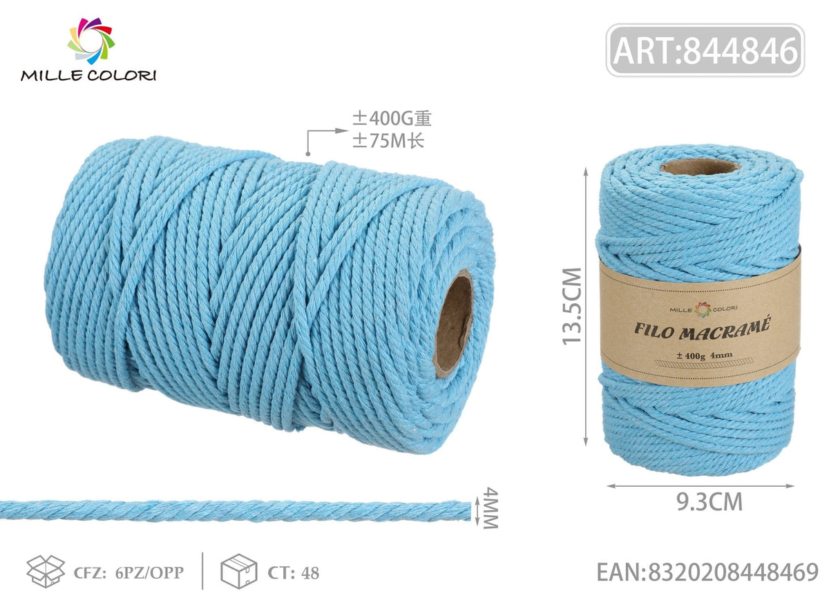 Azzurro – Filo Macrame 5 mm 400 g/55 m – Tutti i Colori – Immagine 4 di 4