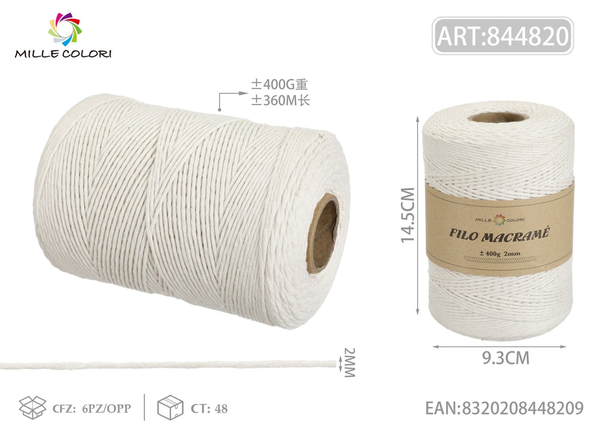 Beige – Filo Macrame 4 mm 400 g/75 m – Tutti i Colori – Immagine 2 di 4