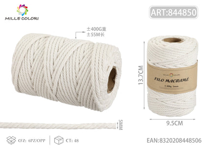Beige – Filo Macrame 5 mm 400 g/55 m – Tutti i Colori – Immagine 1 di 4