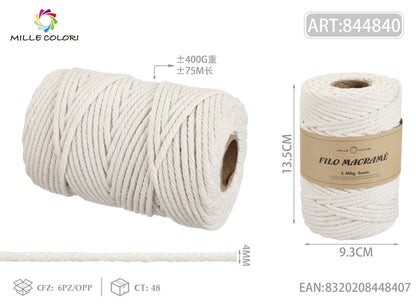 Beige – Filo Macrame 4 mm 400 g/75 m – Tutti i Colori – Immagine 1 di 4