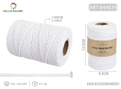 Bianco – Filo Macrame 4 mm 400 g/75 m – Tutti i Colori – Immagine 1 di 4