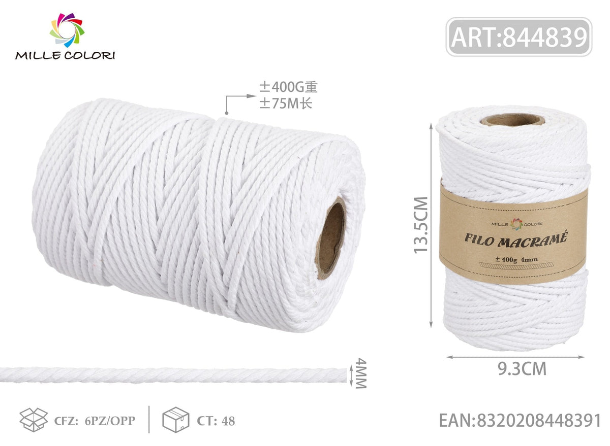 Bianco – Filo Macrame 3 mm 400 g/130 m – Tutti i Colori – Immagine 3 di 4
