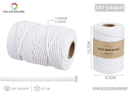 Bianco – Filo Macrame 5 mm 400 g/55 m – Tutti i Colori – Immagine 1 di 4