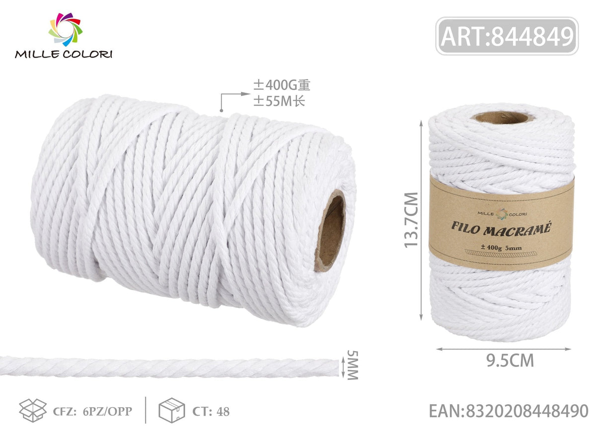 Bianco – Filo Macrame 2 mm 400 g/360 m – Tutti i Colori – Immagine 4 di 4