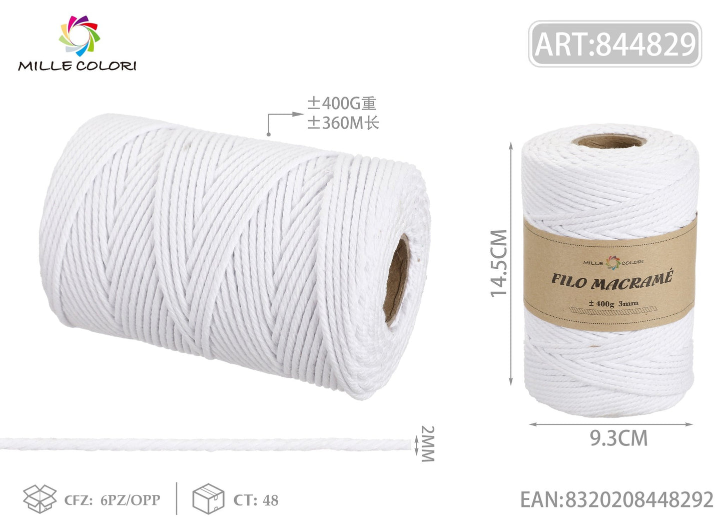 FILO MACRAME 400g BIANCO - WE MAKE DIY - MILLE COLORI