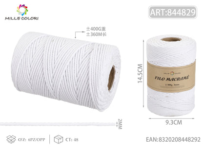 Bianco – Filo Macrame 3 mm 400 g/130 m – Tutti i Colori – Immagine 1 di 4