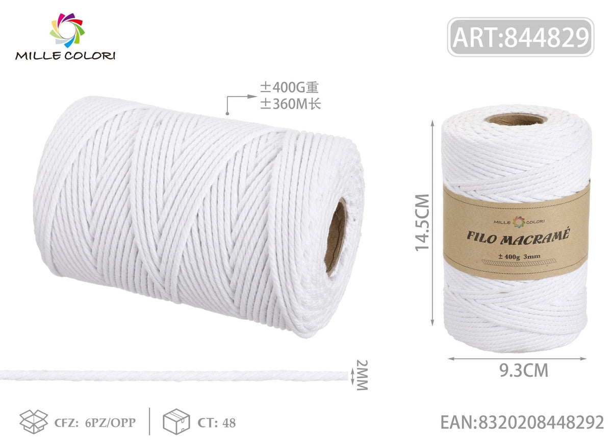Bianco – Filo Macrame 2 mm 400 g/360 m – Tutti i Colori – Immagine 2 di 4