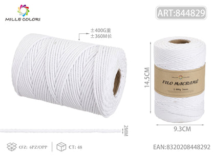 Bianco – Filo Macrame 2 mm 400 g/360 m – Tutti i Colori – Immagine 2 di 4