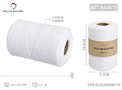 Bianco – Filo Macrame 2 mm 400 g/360 m – Tutti i Colori – Immagine 1 di 4