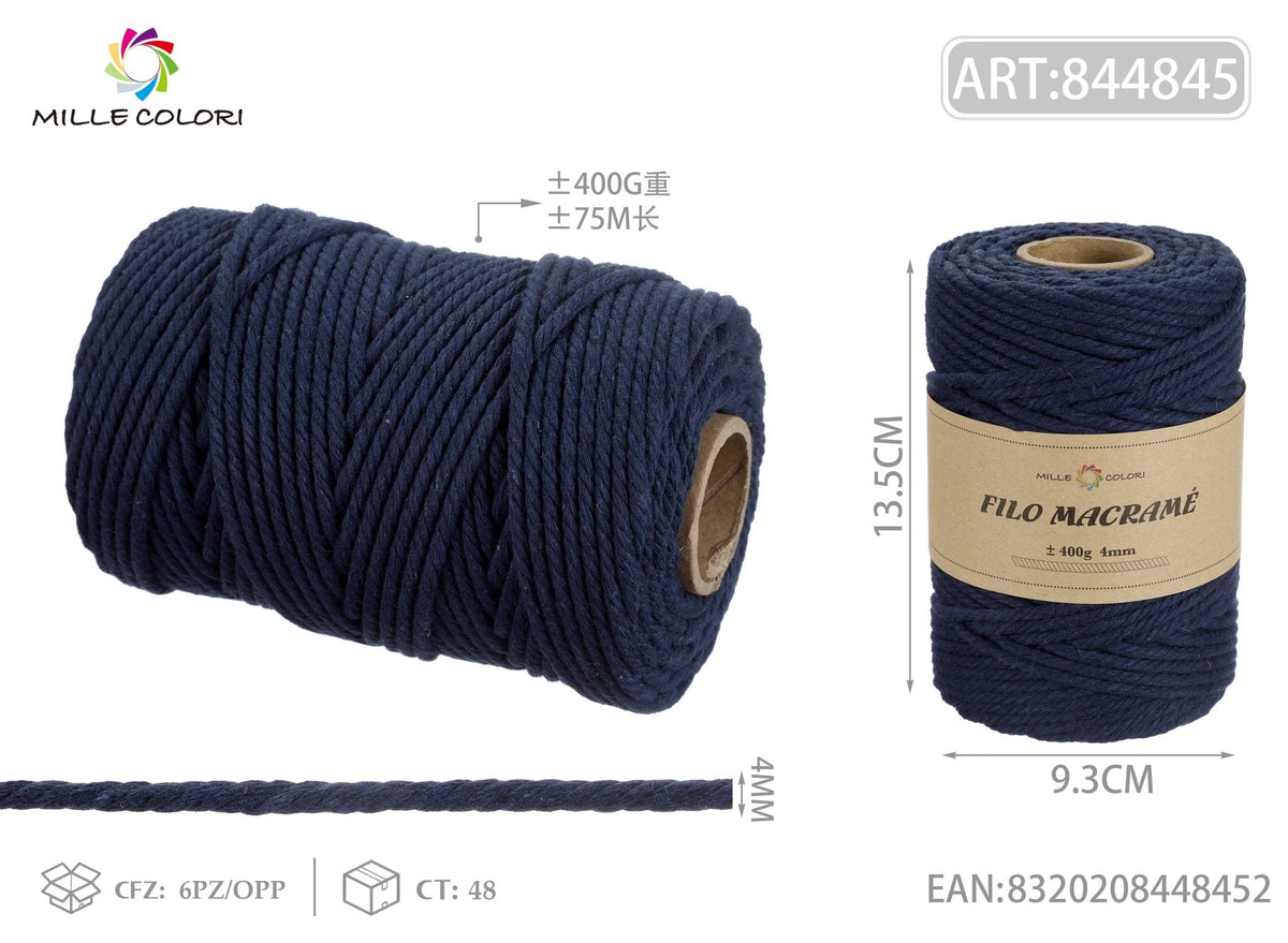Blu Scuro – Filo Macrame 2 mm 400 g/360 m – Tutti i Colori – Immagine 3 di 4