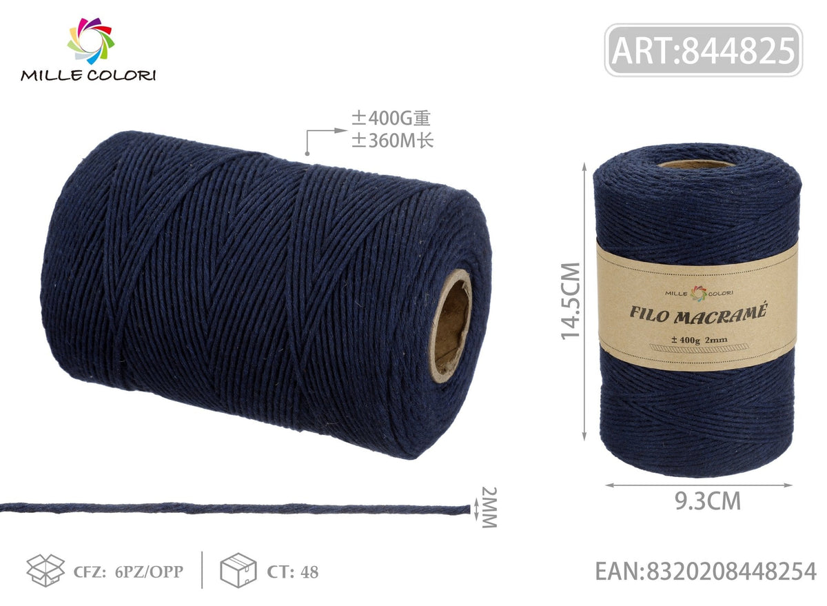 Blu Scuro – Filo Macrame 5 mm 400 g/55 m – Tutti i Colori – Immagine 2 di 4