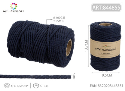 Blu Scuro – Filo Macrame 5 mm 400 g/55 m – Tutti i Colori – Immagine 1 di 4