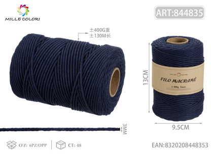 Blu Scuro – Filo Macrame 3 mm 400 g/130 m – Tutti i Colori – Immagine 1 di 4