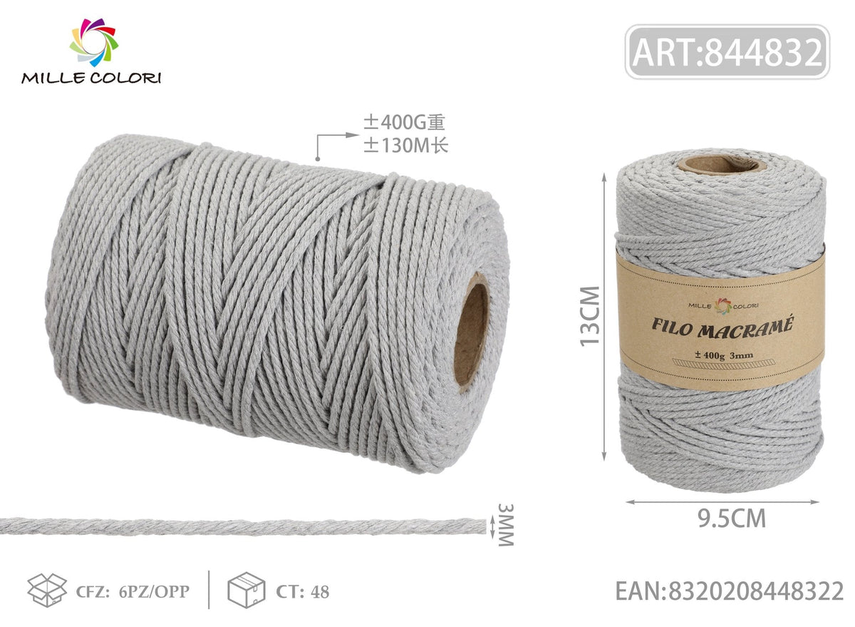 Grigio – Filo Macrame 5 mm 400 g/55 m – Tutti i Colori – Immagine 3 di 4