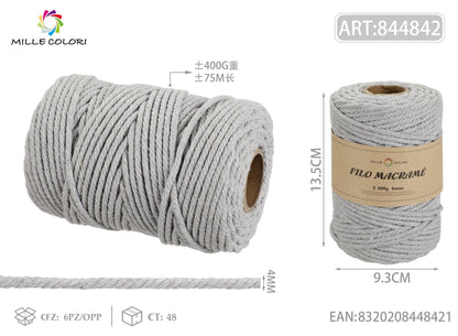Grigio – Filo Macrame 4 mm 400 g/75 m – Tutti i Colori – Immagine 1 di 4