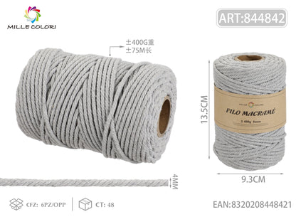 Grigio – Filo Macrame 5 mm 400 g/55 m – Tutti i Colori – Immagine 4 di 4