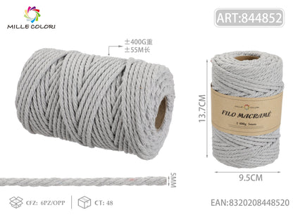 Grigio – Filo Macrame 5 mm 400 g/55 m – Tutti i Colori – Immagine 1 di 4