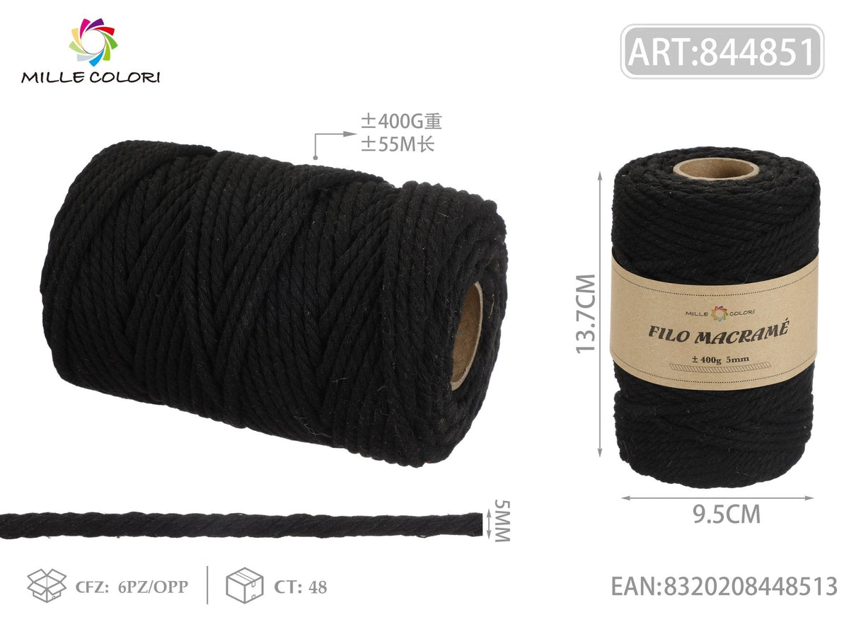 Nero – Filo Macrame 3 mm 400 g/130 m – Tutti i Colori – Immagine 4 di 4