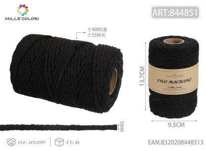 Nero – Filo Macrame 4 mm 400 g/75 m – Tutti i Colori – Immagine 4 di 4