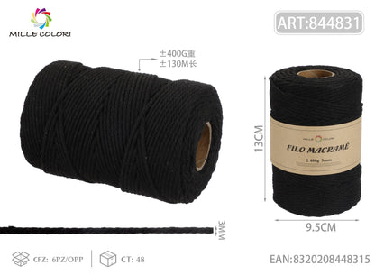 Nero – Filo Macrame 2 mm 400 g/360 m – Tutti i Colori – Immagine 2 di 4